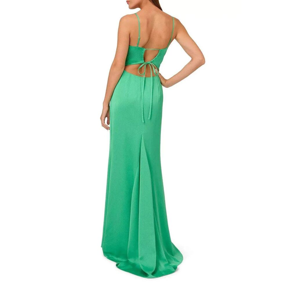Liv Foster womens Summer Green Satin Keyhole Long Maxi Dress Gown size 6 $395